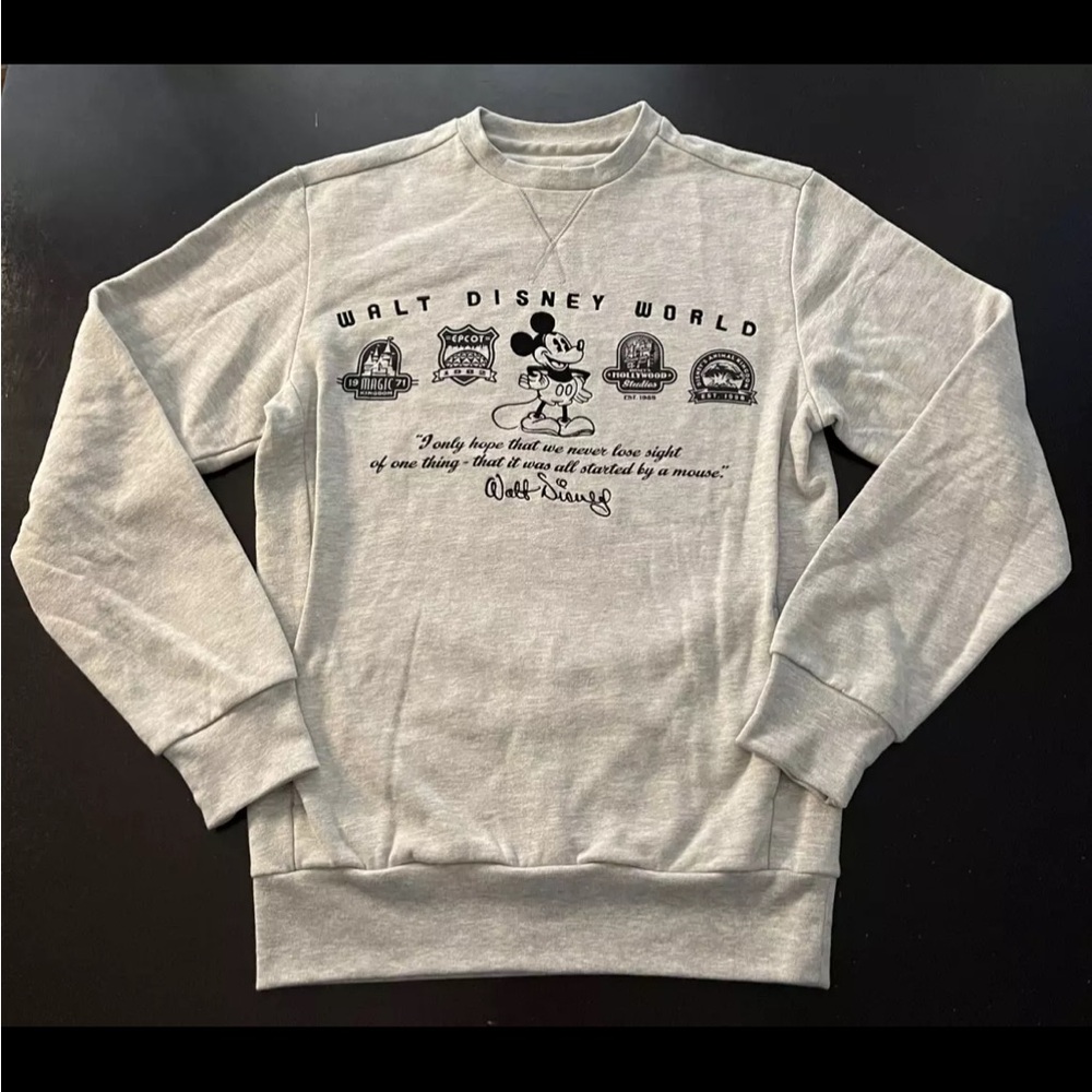 Walt Disney World Embroidered Four Park Gray Crewneck Pullover Sweater Size S